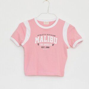 URBAN NATION Pink Cropped Malibu Athleisure Cotton Crop Top | Size S